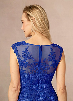 Azazie Flynn Abiti per la Madre della Sposa Abito A-Line in Tulle in Pizzo con Scollo a Barca Blu Reale image5