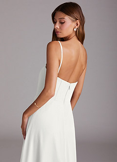 Azazie Wren Bridesmaid Dresses White A-Line Side Slit Chiffon Convertible Dress image7
