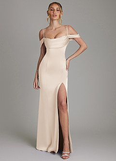 Azazie Nira Bridesmaid Dresses White Alabaster Mermaid Corset Stretch Satin Dress image4