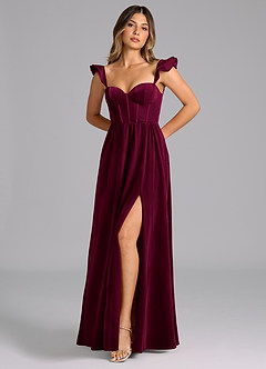 Azazie Denisse Bridesmaid Dresses Cabernet A-Line Ruched Velvet Dress image5