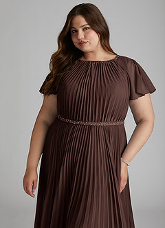 Azazie Kara Bescheidene Brautjungfernkleider A-Linie Plissee Chiffon Bodenlänge Kleid image15