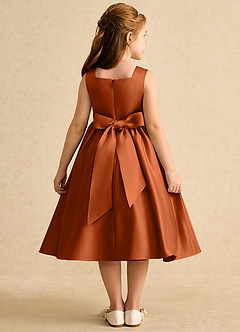 Azazie Peaches Flower Girl Dresses Burnt Orange A-Line Bow Matte Satin Dress image2