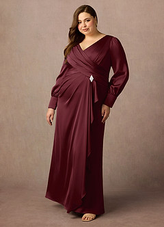 Azazie Petrina Klänningar till brudens mor Klä Sjöjungfru i Stretch Satin Plisserad Cabernet image8