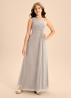 Azazie Brooke Junior Vestido de Escarcha de Gasa de Corte en A con Corte Lateral image4