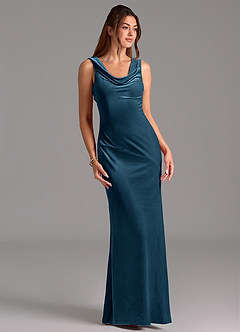 Azazie Rylina Bridesmaid Dresses Blue Topaz Mermaid Bow Velvet Dress image3