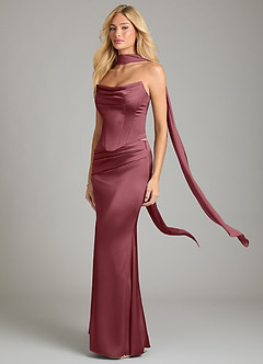 Azazie Sorrel Bridesmaid Dresses Desert Rose Mermaid Strapless Stretch Satin Convertible Dress image1