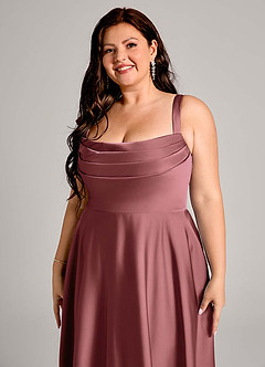 Azazie Shaude Bridesmaid Dresses Amethyst A-Line Pleated Stretch Satin Dress image9