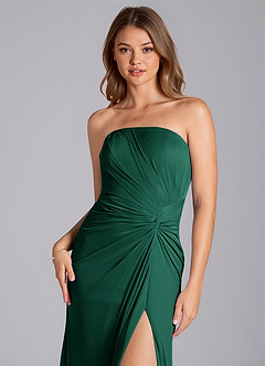 Azazie Mariya Bridesmaid Dresses Emerald Mermaid Strapless Mesh Dress image2