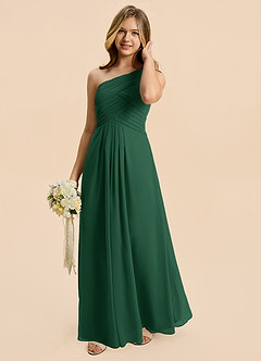 Azazie Emmie Junior Dark Green A-Line Pleated Chiffon Dress image5