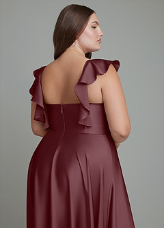 Azazie Leilani Bridesmaid Dresses Sangria A-Line Ruched Stretch Satin Dress image16