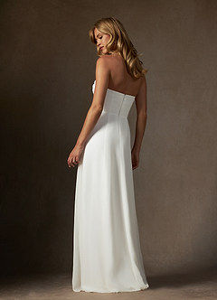 Azazie Camryn At-home Try On Dresses Diamond White A-Line Strapless Chiffon Dress image7