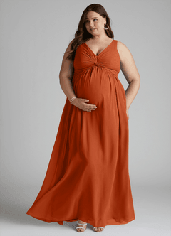 Azazie Yetta Brautjungfernkleider für Schwangere A-Linie V-Hals Versammelt Chiffon Bodenlänge Kleid image7
