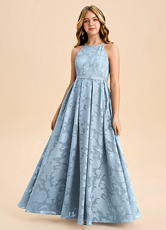 Azazie Arianthe Junior A라인 주름진 플로럴 번아웃 플로어 길이 주니어 신부 들러리 드레스 image2