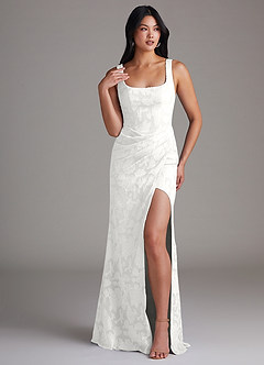 Azazie Mero Bridesmaid Dresses White Sheath Pleated Floral Burnout Dress image7