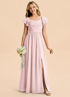 Azazie Anaya Junior Abito A-Line in Chiffon Scollo a Cuore Rosa Rossore image4