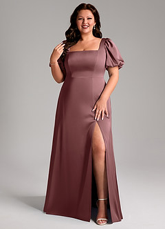 Azazie Fyona Bridesmaid Dresses Vintage Mauve A-Line Pleated Stretch Satin Dress image8