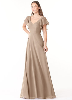 Azazie Syenna Bridesmaid Dresses Taupe A-Line Ruched Chiffon Dress image4