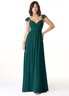 Azazie Lissa Bridesmaid Dresses Peacock A-Line Lace Chiffon Dress image1