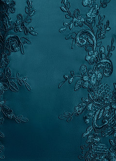 Azazie Franny Moeder van de bruid jurken Kolom Jurk van Stretch Satijn Kant Inkt Blauw image6