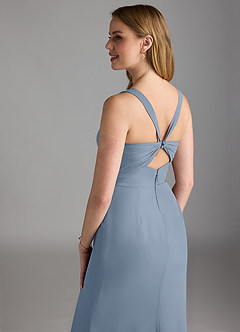 Azazie Mero Jurken voor bruidsmeisjes Jurk van Chiffon met Kolom Geplooid Stoffig Blauw image4