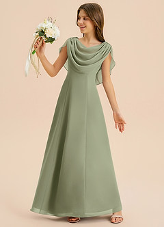 Azazie Lambie Junior Pistachio A-Line Pleated Chiffon Dress image2