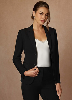 front Whitney Black Refined Weave Performance Full Length Pants Suit
