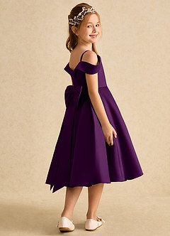 Azazie Favia Flower Girl Dresses Grape A-Line Off the Shoulder Matte Satin Dress image3