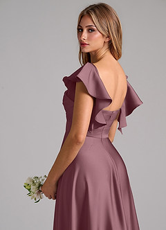 Azazie Leilani Bridesmaid Dresses Amethyst A-Line Ruched Stretch Satin Dress image9