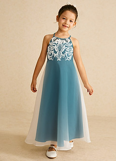 Azazie Ladybug Final Sale Blushing Pink A-Line Lace Organza Dress image2