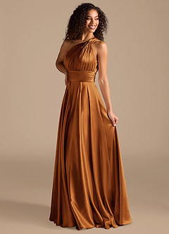 Azazie Charlize Bridesmaid Dresses Copper A-Line One Shoulder Metallic Satin Dress image5