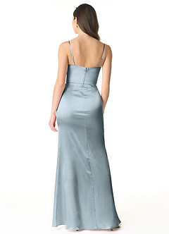 Azazie Sukia Final Sale Dusty Blue Mermaid Pleated Metallic Satin Dress image2