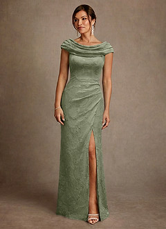 Azazie Irvine Mother of the Bride Dresses Pistachio A-Line Pleated Floral Burnout Dress image3
