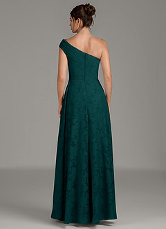 Azazie Melanie Bridesmaid Dresses Pine A-Line One Shoulder Floral Burnout Dress image2