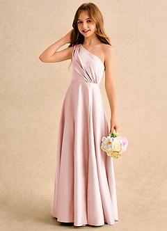 Azazie Puddles Junior Formal Sukienki dla dziewczynek sypiących kwiaty Linia A Jedno ramię Matowy satynowy Długość podłogi Sukienka image6