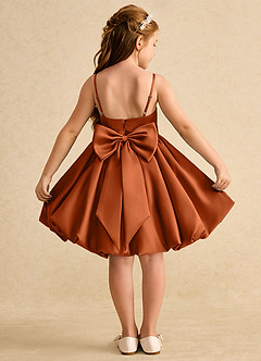 Azazie Davine Flower Girl Dresses Burnt Orange A-Line Spaghetti Strap Matte Satin Dress image1