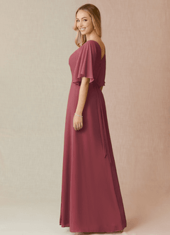 Azazie Cierra Brautjungfernkleider A-Linie V-Hals Chiffon Kleid Merlot image5