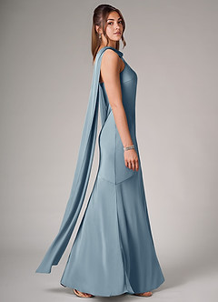 Azazie Kinsley Bridesmaid Dresses Dusty Blue Mermaid Side Slit Stretch Satin Dress image6