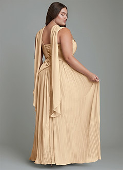 Azazie Stephanie Robes de demoiselle d'honneur Robe Trapèze en Satin extensible Plissé Champagne image16