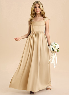 Azazie Hattie Junior Linia A Pofałdowany Satyna elastyczna Długość podłogi Młodsza druhna Sukienka image4