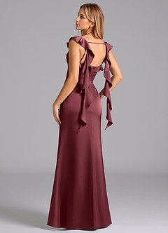 Azazie Adi Bridesmaid Dresses Merlot A-Line Pleated Stretch Satin Dress image6