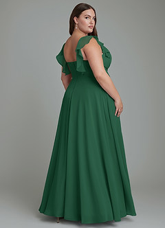 Azazie Leilani Vestidos de damas de honor Vestido Verde Oscuro de Gasa de Línea A con Plisado image7