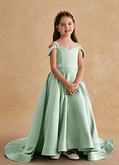 Azazie Jodi vestidos de niña de las flores Vestido de Agave de Satin Mate de Corte En A image4