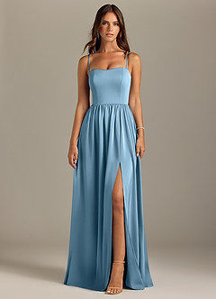 Azazie Calianna Bridesmaid Dresses Steel Blue A-Line Off the Shoulder Stretch Satin Convertible Dress image9