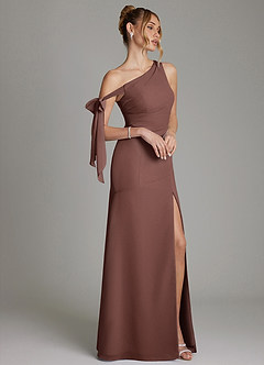 Azazie Aylin Bridesmaid Dresses Espresso Sheath Off the Shoulder Chiffon Dress image6