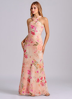 Azazie Doretta Bridesmaid Dresses Abstract Bouquet Floral Mermaid Pleated Chiffon Dress image4
