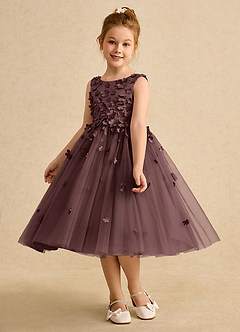 Azazie Lana Flower Girl Dresses Espresso A-Line Sleeveless Matte Satin Dress image3