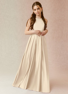 Azazie Arianthe A-Line Matte Satin Floor-Length Junior Bridesmaid Dress with Pockets image1