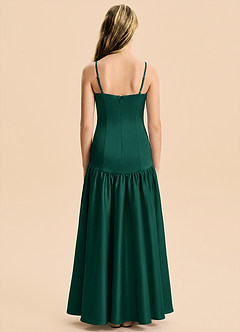 Azazie Romi Junior Emerald A-Line Pleated Stretch Satin Dress image2