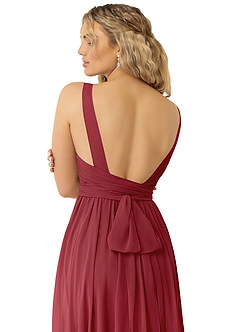 Azazie Kora Bridesmaid Dresses Pomegranate A-Line Pleated Chiffon Dress image3