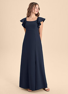 Azazie Bondi Junior Dark Navy A-Line Side Slit Stretch Crepe Dress image4